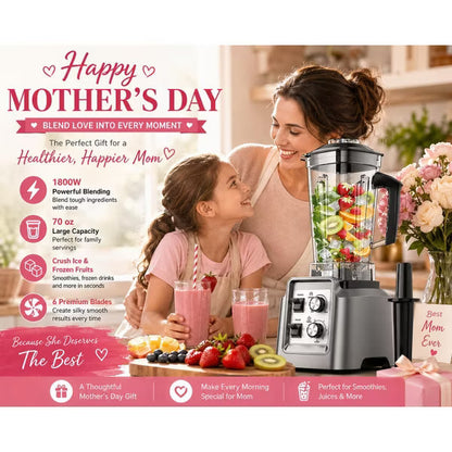 Teendow 1800W 10-Speed Countertop Blender & Grinder, 68oz Capacity, 28000 RPM Smoothies Maker