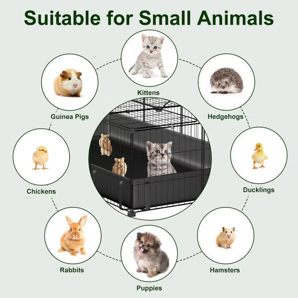47x24x12" Guinea Pig Cage Small Animal Playpen DIY Metal Pet Enclosure with 20 Panels Waterproof Floor Mat for Hedgehogs Chickens Ducklings Rabbits