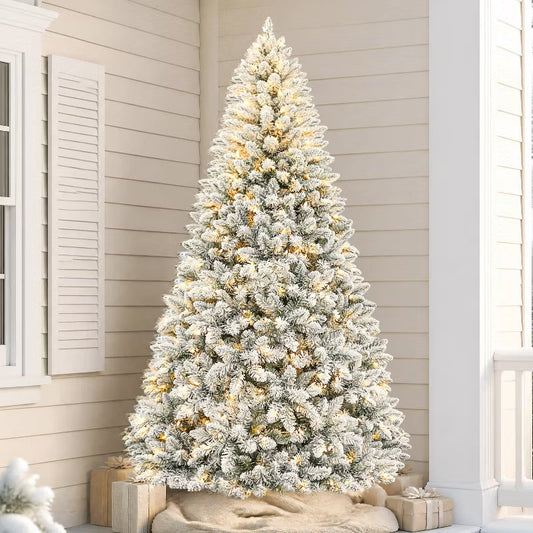 VIVATREES 6ft Prelit Artificial Christmas Tree Snow Flocked with Warm White LEDs Lights Hinged Branches Metal Stand Xmas Tree for Decor White