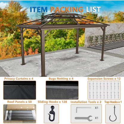 HOTEEL 10x15FT Hardtop Gazebo with Galvanized Steel Double Roof,Heavy Duty Gazebo with Curtain & Netting