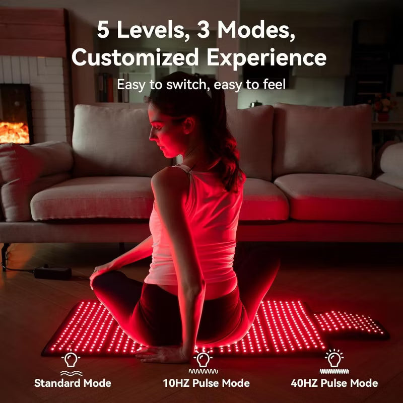Morfone 660nm 850nm Red Light Therapy Mat Premium Leather Body Therapy Blanket Adjustable Timer