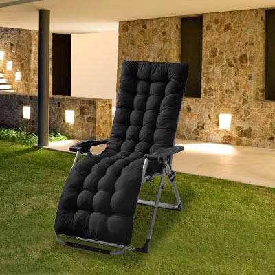 67 x 22 Inch Machine-Washable Chaise Lounge Cushion with Soft Filling, 3 Pairs of Ties and Top Sleeve for a Secure, Comfortable Fit - Standard - Black