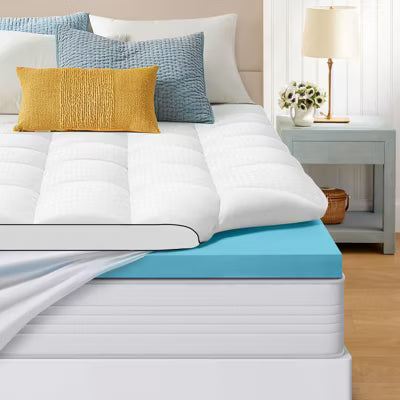 LIKEPAY Dual Layer 4 Inch Memory Foam Mattress Topper, 2 Inch Gel Memory Foam, Medium Support
