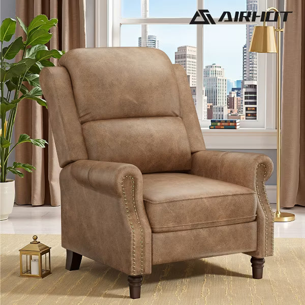 KERDOM Vintage PU Leather Recliner Chair,Adjustable Wingback Reclining Armchair,Ergonomic Single Sofa Chair for Living Room Bedroom,Camel brown