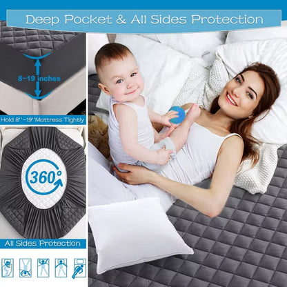 Hoey Twin XL Waterproof Mattress Pad Protector – Quilted, Breathable, Noiseless Fitted Cover, Fits Up to 21" Deep Pocket