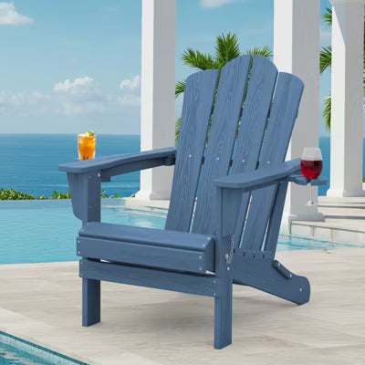 HYLEORY HDPE Folding Adirondack Chair with 2 Cup Holder - Composite Adirondack Chair
