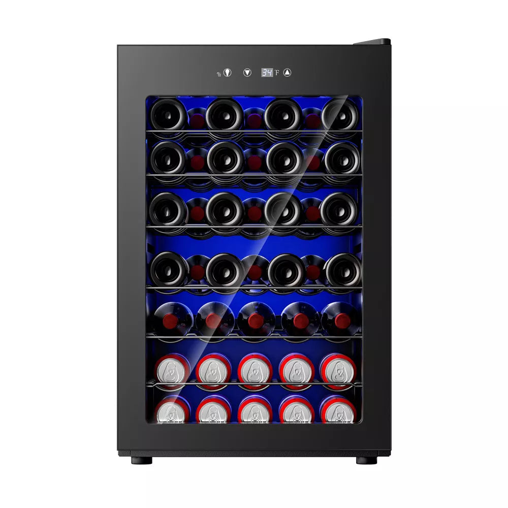 Simzlife 45 Bottle/4.5 cu. ft. Wine Refrigerator Built-in, Digital Temperature, Quiet Operation, Stainless Steel Glass Door, Black