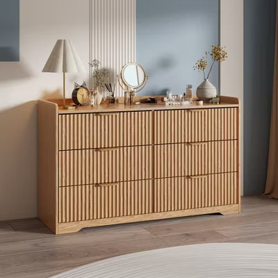 Qwatto Modern 6 Drawer Double Dresser Wide Wood Storage Chest Bedroom Furniture Nursery Kids Clothing Organizer Cabinet Anti Tip Safety