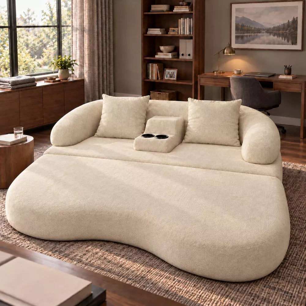 LauKingdom 70" Forest Olive 2-in-1 Chenille Boneless Sofa Bed with Cup Holders for Living Room, Bedroom, Apartment, Studio, Guest Room & Small Space