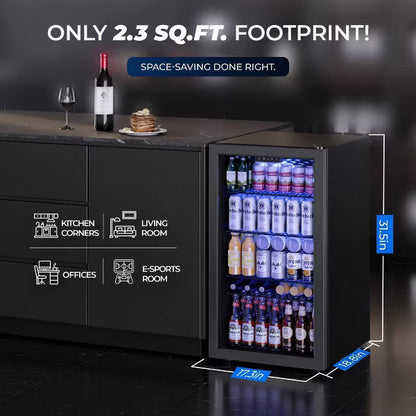 EUHOMY 116 Can Beverage Refrigerator- Glass Door Drink Cooler with Adjustable Shelves- Black