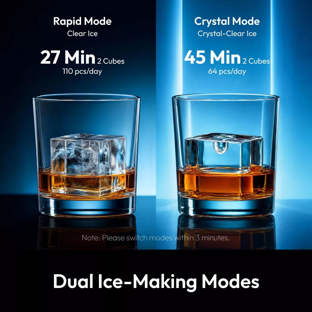 EUHOMY Clear Ice Cube Maker Countertop, 2‑Inch Large Crystal Ice Cube, Dual Modes, App Smart Control & Self‑Cleaning, Black‑Gold
