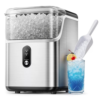 Simzlife 35 Lbs. Nugget Ice Maker Countertop, Stainless Steel Portable Ice Machine, Self-Cleaning, Silver