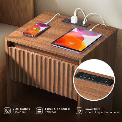 KOLIGEY 1 Drawer Nightstand With Charging Station, Versatile Side Table With Storage