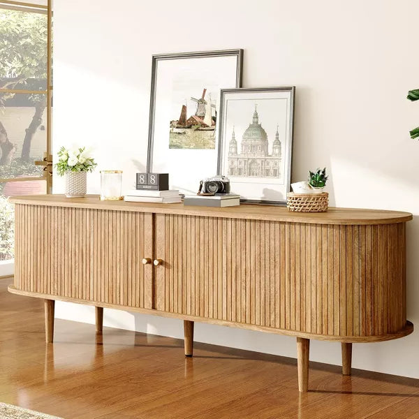 AMERLIFE 70" TV Stand with Solid Wood Legs