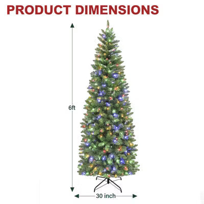 Vivatrees 6 Ft Prelit Pencil Slim Christmas Tree with Color Changing LED Lights Metal Stand Hinged Branches Artificial Holiday