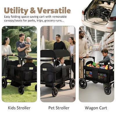TODECARE Stroller Wagon Folding Baby Stroller for 2 Kids with Removable Canopy and Adjustable Handle