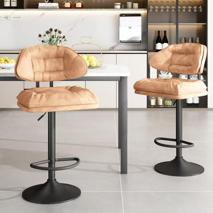 Hooseng Upholstered Bar Stool Set of 2, Liftable Counter Height Bar Stools with Black Metal Legs, Backrest and Footrest