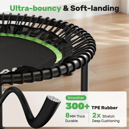 BCAN 550LBS Mini Rebounder Trampoline for Adults with Bar, Indoor/Outdoor Fitness Trampoline with Bungees, Whole-Body Workout & Relaxation at Home