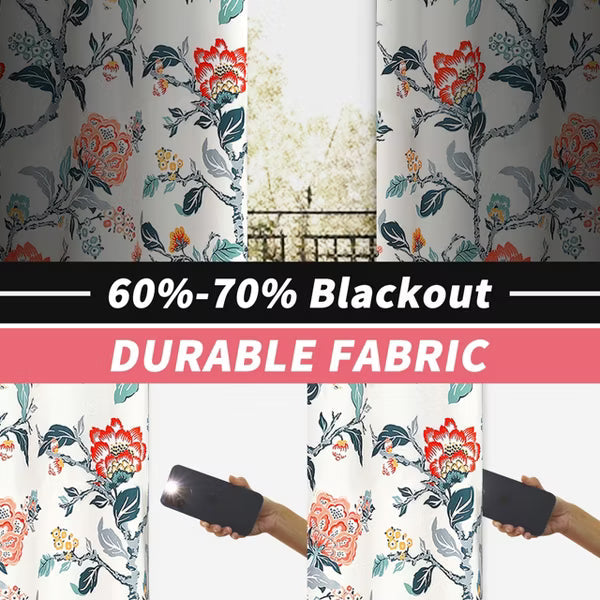DriftAway Ada Floral Botanical Print Flower Leaf Lined Thermal Insulated Blackout Window Curtains Orange Teal 52X84