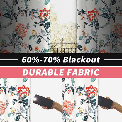 DriftAway Ada Floral Botanical Print Flower Leaf Lined Thermal Insulated Blackout Window Curtains Orange Teal 52X84