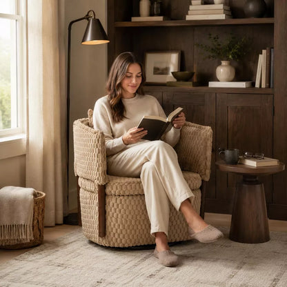 LauKingdom 29.52" Warm Taupe 360 Degree Swivel Accent Chair with Hidden Storage, Corduroy Mid-Century Armchair for Living Room Bedroom Reading Nook