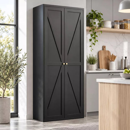 Laukingdom 71'' Metal Storage Cabinet, Pantry Organizers and Storage with Adjustable Shelves and 2 Doors, Locker Shelf for Kitchen, Living Room