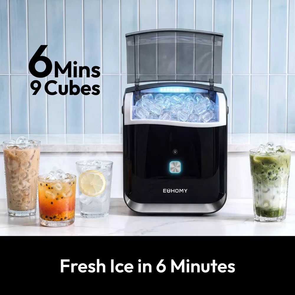 EUHOMY 26lbs Bullet Ice Maker Portable, 2 Ice Sizes, Smart App & Voice Control, Self‑Cleaning, Black