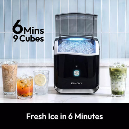 EUHOMY 26lbs Bullet Ice Maker Portable, 2 Ice Sizes, Smart App & Voice Control, Self‑Cleaning, Black