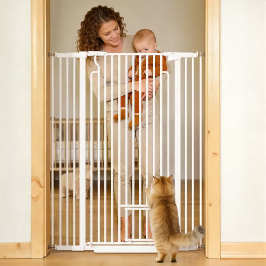 Extra Tall Pet Gate 53-Inch Baby Gate with Adjustable Cat Door for Stairs, Doorways, Hallways, Durable Dog Gate for Toddlers and Pets