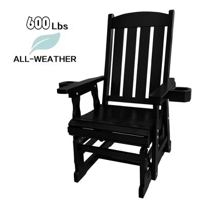 Fortune Candy 1-Person Outdoor Wooden Glider Chair, Solid Fir Wood, Heavy-Duty 600 lb, Black, for Patio & Porch