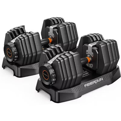 FEIERDUN 15-in-1 Adjustable Dumbbell Set with Storage Box, 105 lb Quick-Adjust Free Weight
