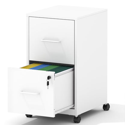 VIYET 25"H 2-Drawer Mobile Lockable File Cabinet,Metal Under-Desk Rolling Cabinet with Wheels,Fits Legal/Letter/A4 for Home Office (White)