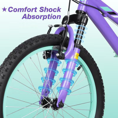 Hykolity 20 Inch Kids Mountain Bike, Kid Bicycle for Girls Age 6-14 Year Old, 6 Speed Front Suspension Fork, Adjustable Seat Height Purple