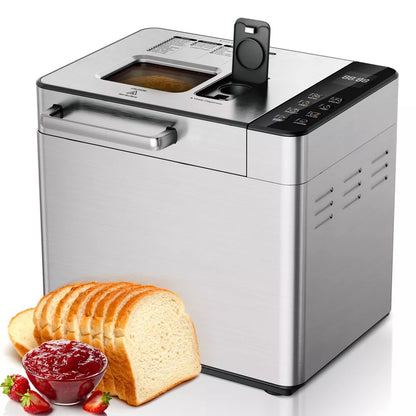 Simzlife 25 in 1 Bread Maker, 3 Loaf Sizes, Preprogrammed Menu, Delay Timer, Digital Control, Stainless Steel, Compact Machine, for Beginner, Silver