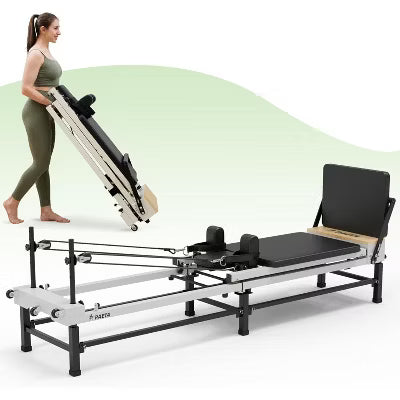 PAETA Pilates Reformer, 91" Foldable Reformer Pilates Machine with Adjustable Height, Piano Wire Springs & Jump Board(Black)