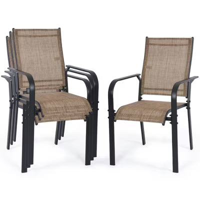 BOSMILLER Patio Chairs Set of 4, Outdoor Dining Chairs High Back, All-Weather Padded Textilene Rocker Chair for Lawn Porch Garden, Brown(Set of 4)