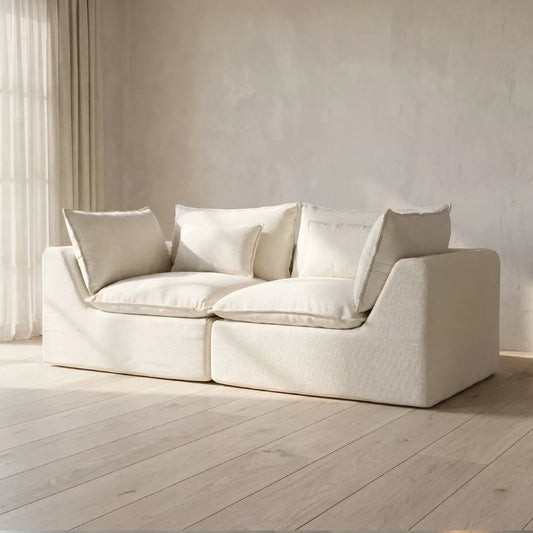 74.8" Modular Sectional Sofa,Cloud Dorm Couch Loveseat Sofa, Deep Seat Washable Waffle Fabric Sofa with Throw Pillows for Living Room Apartment