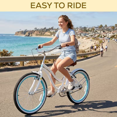 Hykolity Beach Cruiser Bike 24 Inch for Women & Men with Dual V-Brakes Alloy Steel Frame Adjustable Comfort Seat, City Adult Bicycle, Dark Blue