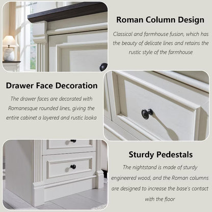 Sincido 8 Drawers Dresser for Bedroom, Farmhouse 61" Wide Tall Dressers w/Roman Column
