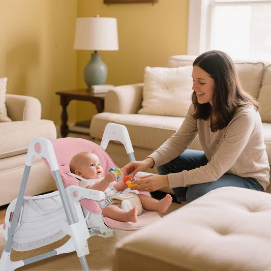 Kinder King Foldable High Chair for Baby, Toddler Eating Chair with Detachable Double Trays