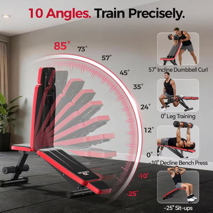 FLYBIRD Upgraded Adjustable Weight Bench for Home Gym, Foldable Workout Bench with Headrest, 660LBS Weight Capacity