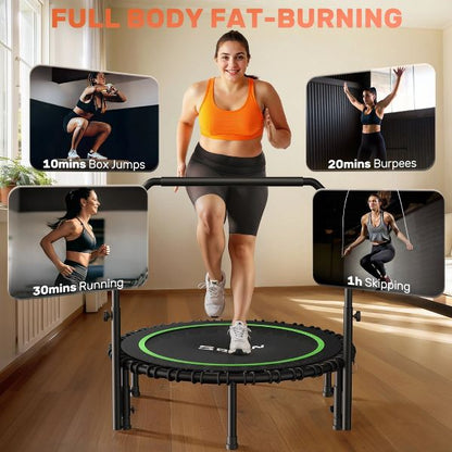 BCAN 550LBS Mini Rebounder Trampoline for Adults with Bar, Indoor/Outdoor Fitness Trampoline with Bungees, Whole-Body Workout & Relaxation at Home