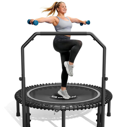 BCAN 550LBS Mini Rebounder Trampoline for Adults with Bar, Indoor/Outdoor Fitness Trampoline with Bungees, Whole-Body Workout & Relaxation at Home