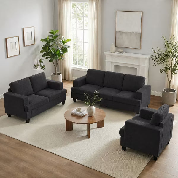 Mjkone 3+2+1 Seater Sofa Set, Dark gray Modern Couch with High-Density Foam & Robot Vacuum Friendly Legs