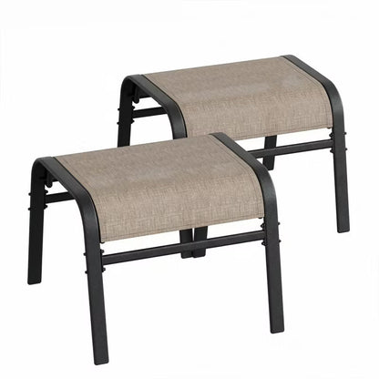 Set of 2 Stackable Outdoor Ottomans, All-Weather Textilene Foot Stool with Metal Frame, Oversized Foot Rest for Patio, Garden, Pool,Brown