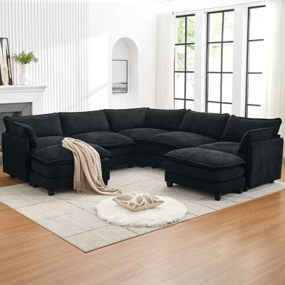 HYLEORY U-Shaped Sectional Sofa , Indoor Furniture Convertible Modular Circle Velvet Sectional Sofa Set with 2 Ottomans for Living Room