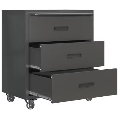 VIYET 35"H 3-Drawer Heavy-Duty Steel Storage Cabinet with Lockable Wheels, 200LBS Capacity for Garage/Office/Home Organizer (Black)