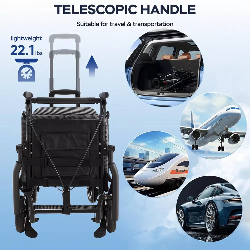 WHLICKS Lightweight Transport Wheelchair for Adults, 17" Seat Width, Foldable Portable Shower Chair with Telescopic Handle for Travel - Dark Gray