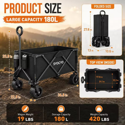 Collapsible Wagon Cart, 420 lb Heavy Duty Foldable Utility Wagon with All-Terrain Wheels