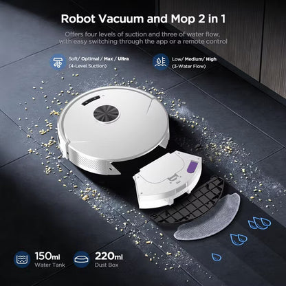 Teendow 2-in-1 Robot Vacuum and Mop Combo, 8000Pa Suction Robotic Vacuum with Smart App/Voice Control ,Self-Charging,Ideal for Hard Floor, Pet Hair